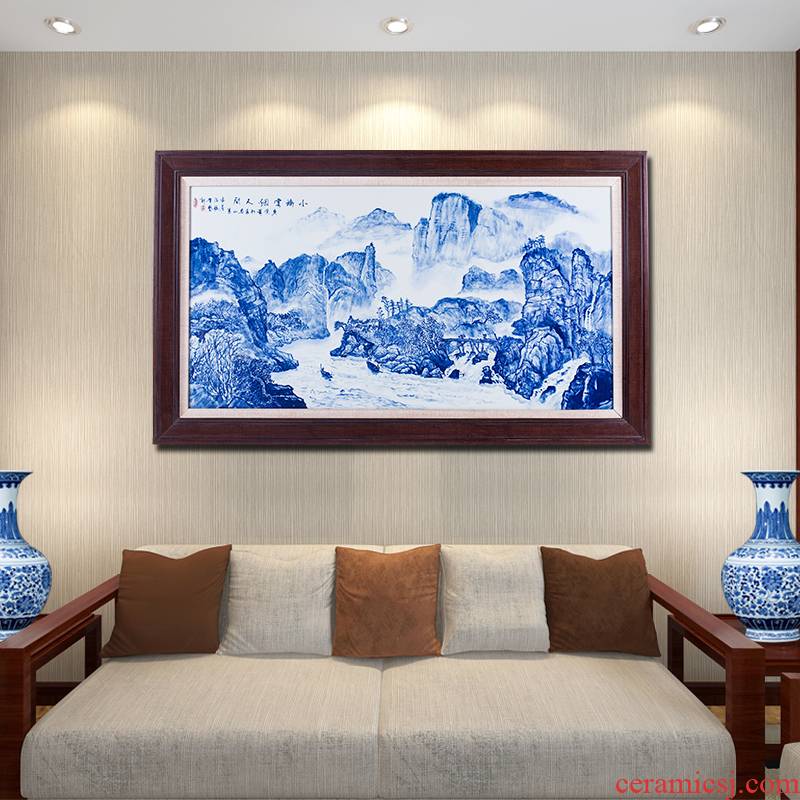 New Chinese style villa landscape sitting room adornment picture hanging style water jingdezhen ceramic hand - made of blue and white porcelain plate painting