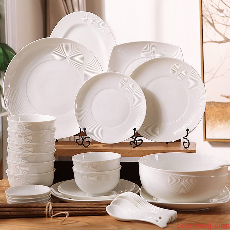 New gift porcelain tableware suit contracted white dishes suit dishes suit rice bowls suit fish dishes