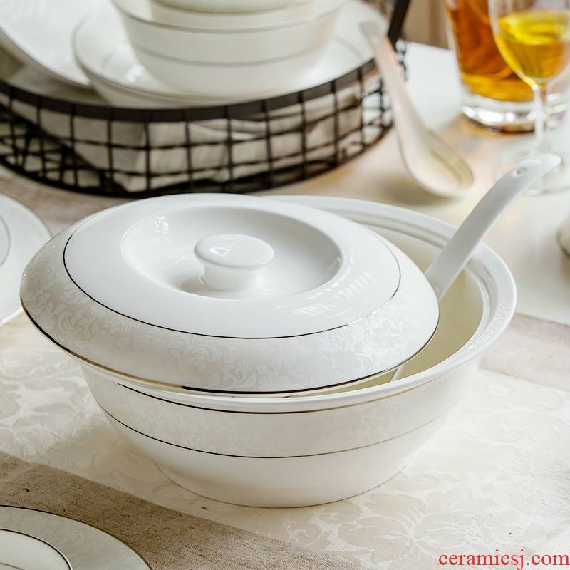 Ceramic pot soup pot with cover ipads porcelain 9 inches large soup pot soup bowl hot pot microwave oven cutlery set