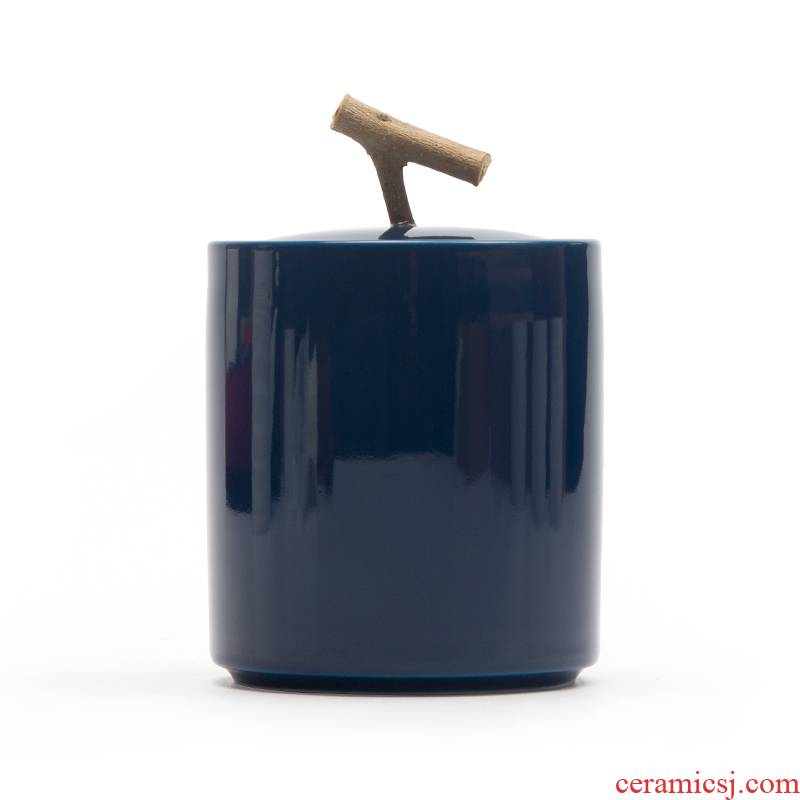 [proprietary] Mr Ji nan shan blue ceramic POTS awake portable small tea caddy fixings warehouse moistureproof
