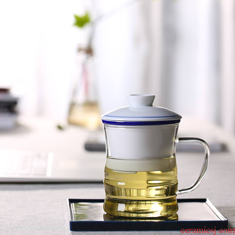The Heat - resistant glass ceramic tank filter cups transparent glass office tea cup of large capacity three - piece of CPU
