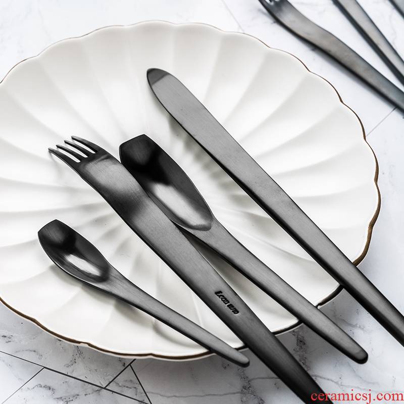 Porcelain soul home more creative steak knife and fork spoon plate stainless steel cutlery three - piece suit western food