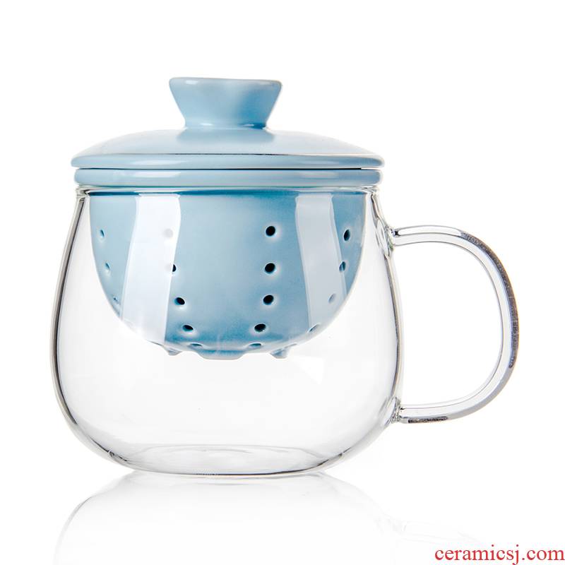 Three friends still upset heat - resistant glass type ceramic filter gall flowers cup tea cup lid filtering tank