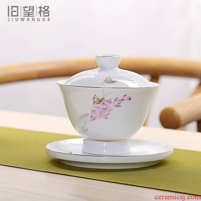 & old cixin qiu - yun, ceramic kung fu tea set large tureen paint fresh white porcelain cup bowl three to bowl