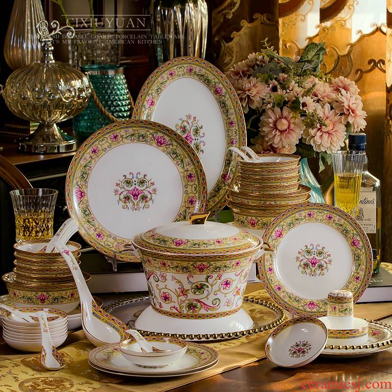 Ipads China tableware dishes sets jingdezhen colored enamel household ceramics Chinese dishes to eat bowl wedding gifts