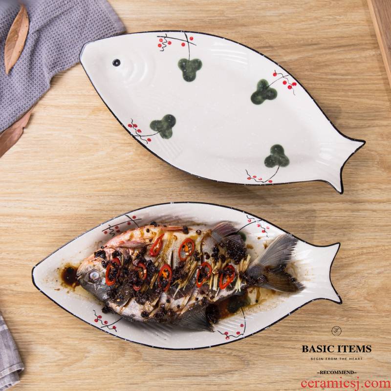 Ceramic restaurant tableware large fish dish steamed fish dish fish dish home plate special - shaped plate microwave oven is available
