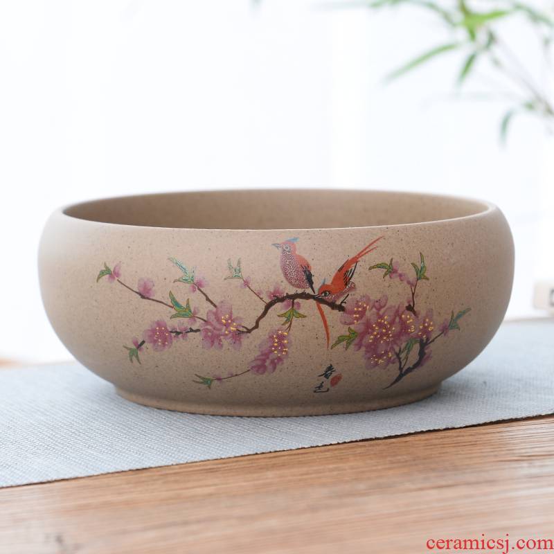 Coarse pottery tea to wash large ceramic purple sand washing bowl writing brush washer hydroponic flower pot kung fu tea tea accessories