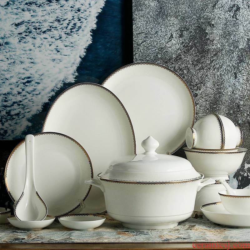 Tangshan ceramic Korean contracted 56 head home dishes dishes chopsticks tableware suit European creative ceramic plate