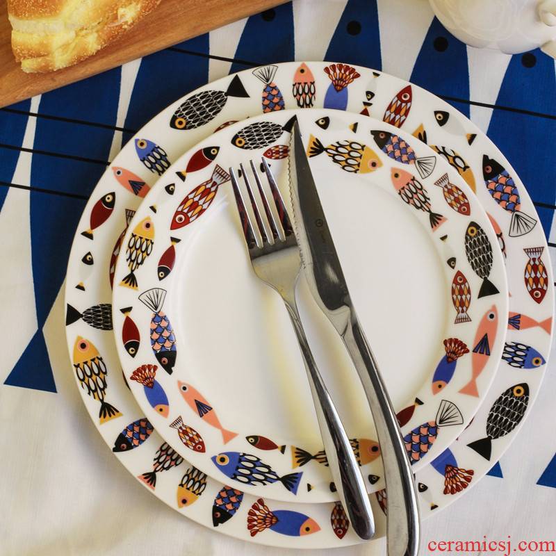 Denmark, blue fish Japanese creative ceramic tableware steak dinner plate plate of pasta fruit platter plate flat suits for