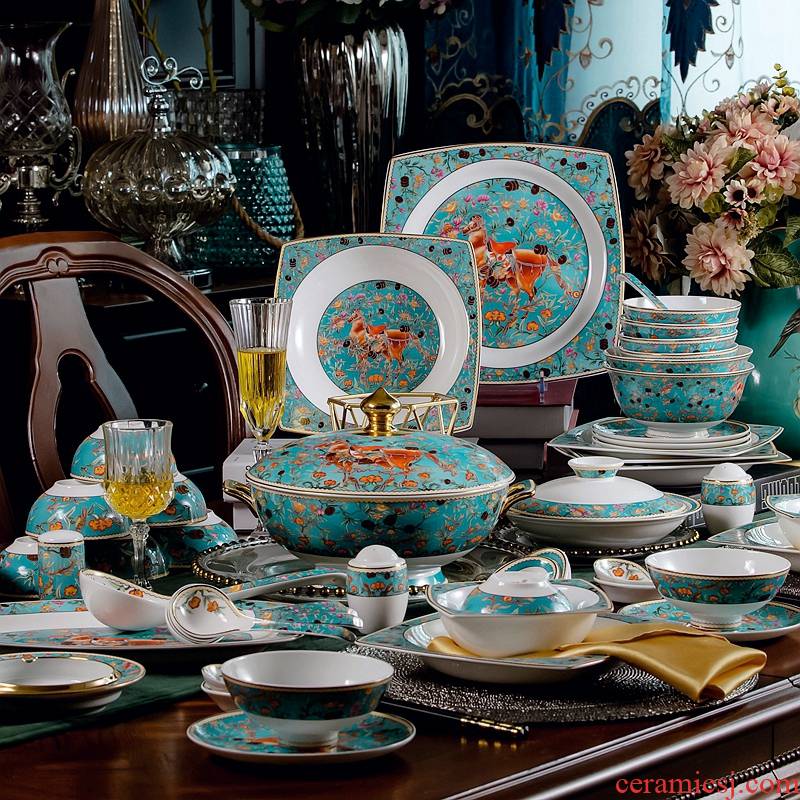 Dishes suit household ceramic bowl European - style ipads bowls dish bowl chopsticks Chinese combination of jingdezhen plate suit