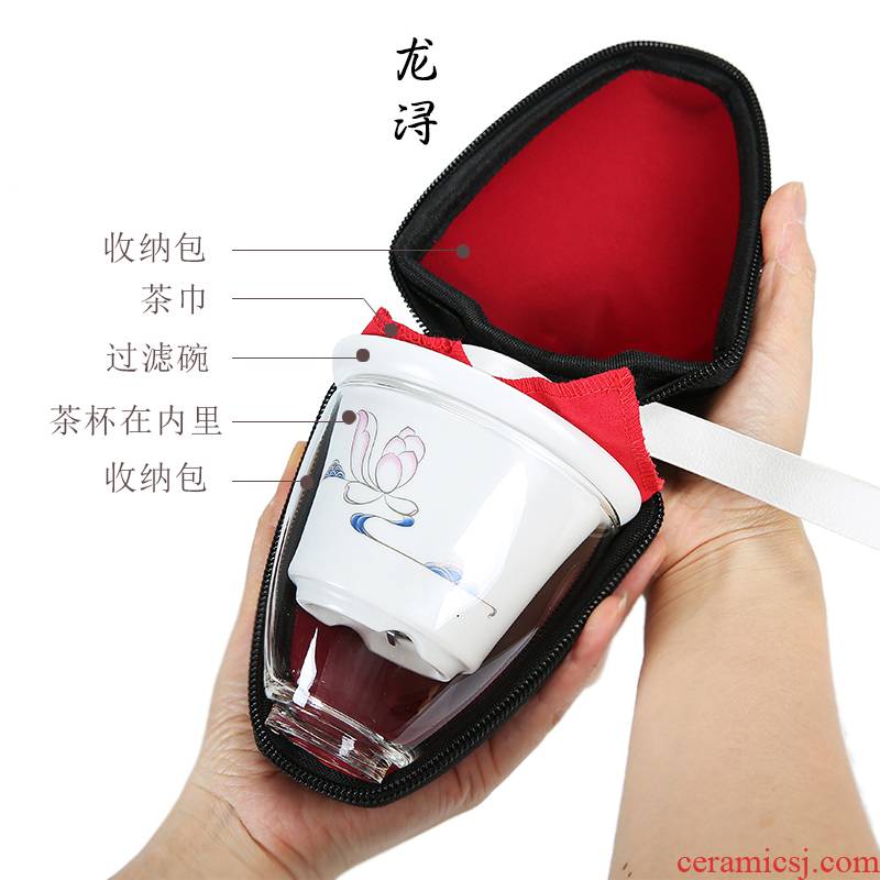 Dragon invertors portable travel kung fu tea set ceramic glass cup to crack a pot of two glass teapot Japanese tea set