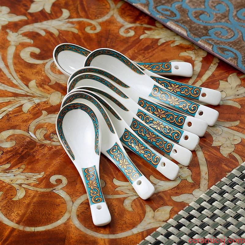 Household ceramics tableware small spoon, gold edge of tangshan ipads porcelain run rice ladle spoon, spoon, ceramics