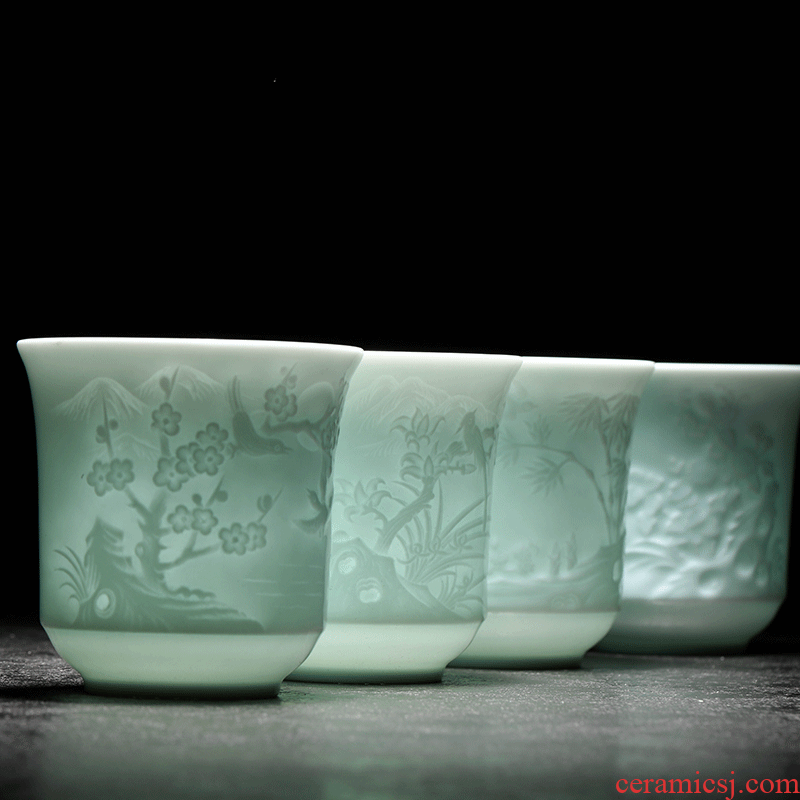 Catalpa xin sample tea cup kung fu master of jingdezhen ceramic tea set celadon cups of single CPU to build small tea cups