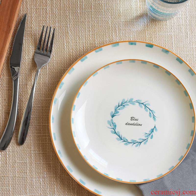 Dandelion creative Japanese ceramics tableware cake plate of fruit bowl dish dish dish beefsteak plate flat