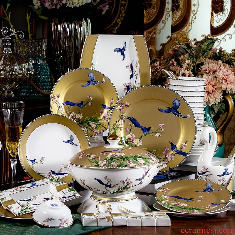 Jingdezhen ceramic tableware suit home dishes combine European ceramic dishes suit Chinese housewarming gift