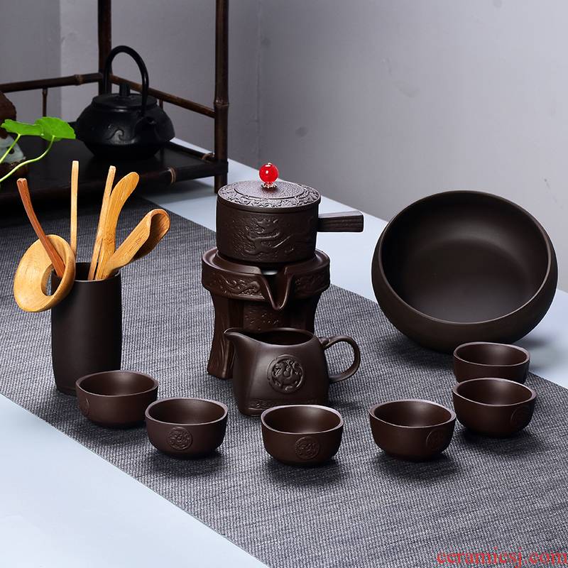 Creative stone mill violet arenaceous kung fu tea set automatically suit household lazy half of a complete set of whole teapot cup fortunes