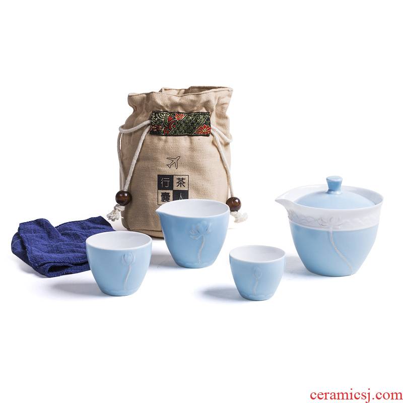 Friend is ceramic kung fu tea set crack cup Japanese contracted office travel tea set with bag