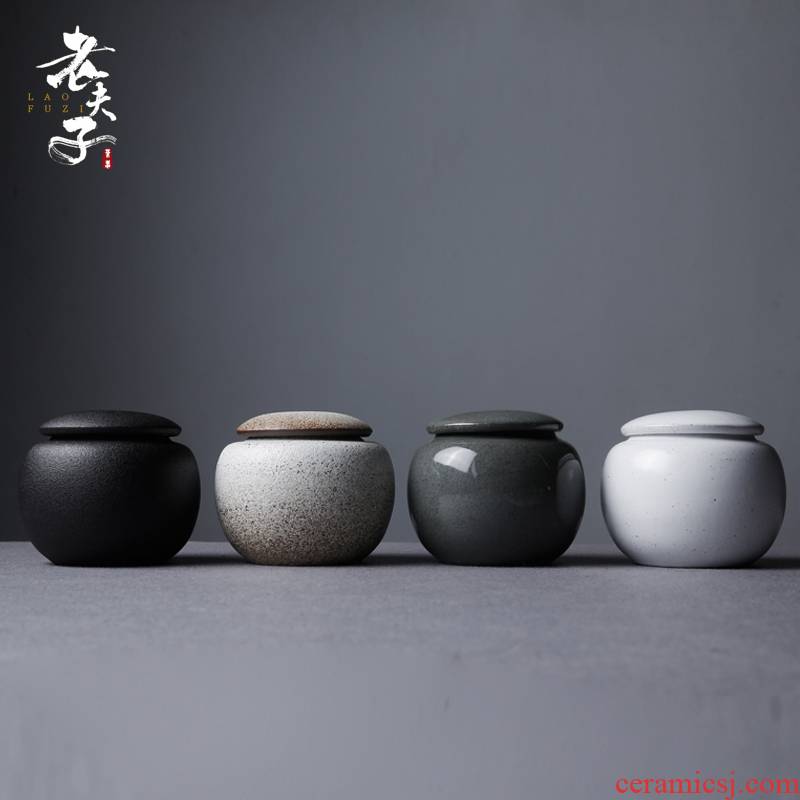 Portable coarse pottery tea pot small ceramic seal can travel tea box of mini tea pu 'er tea jar jar storage warehouse