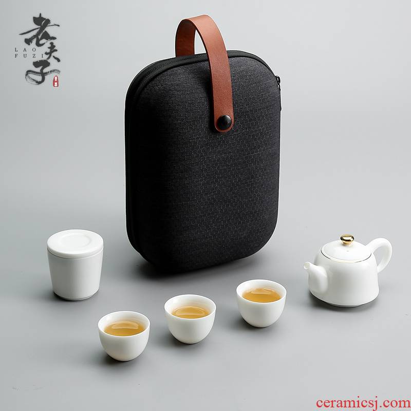 A teapot teacup suit to crack A pot of three white porcelain kung fu tea tea set suit portable Japanese trip
