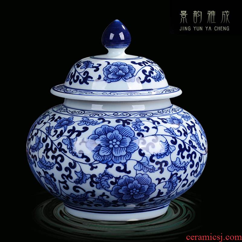 Jingdezhen ceramic POTS sub storage tank is small household caddy fixings meters can receive porcelain jar with cover
