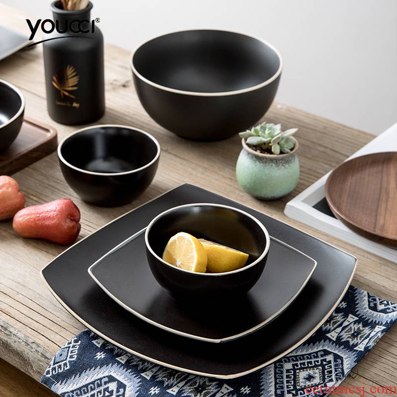 Contracted Japanese - style tableware rice bowl dish plate household ceramic plate salad bowl such as bowl of soup bowl, square plate, square plate