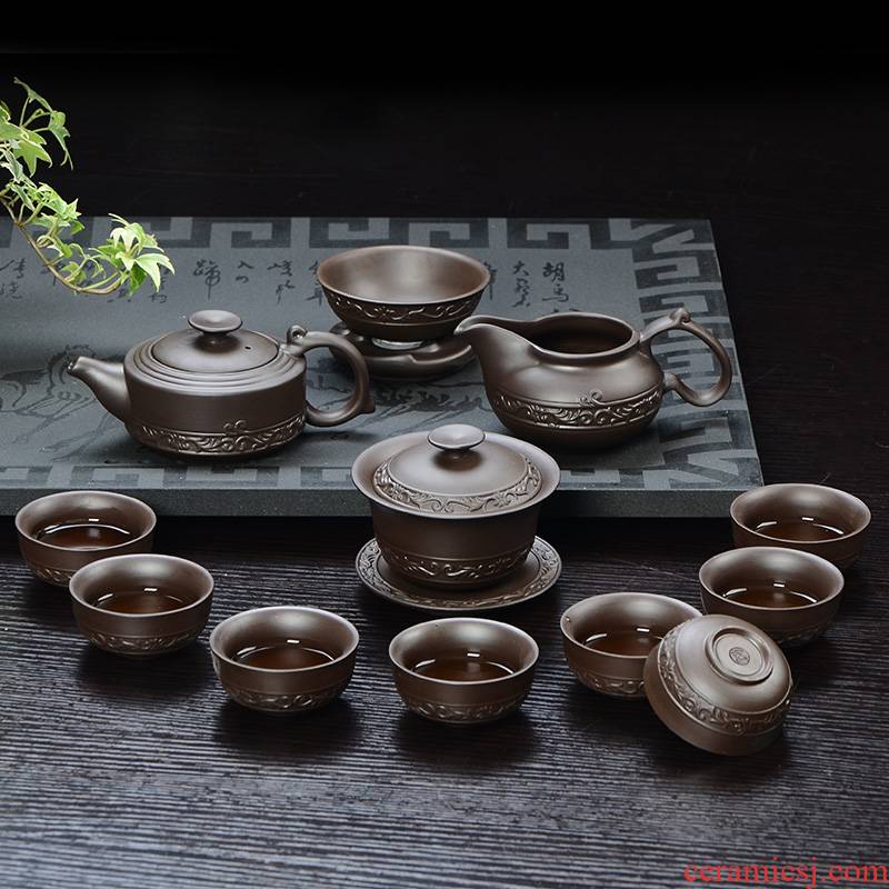Is Yang, yixing purple sand kung fu tea set purple clay teapot ceramic home office of a complete set of tea cups