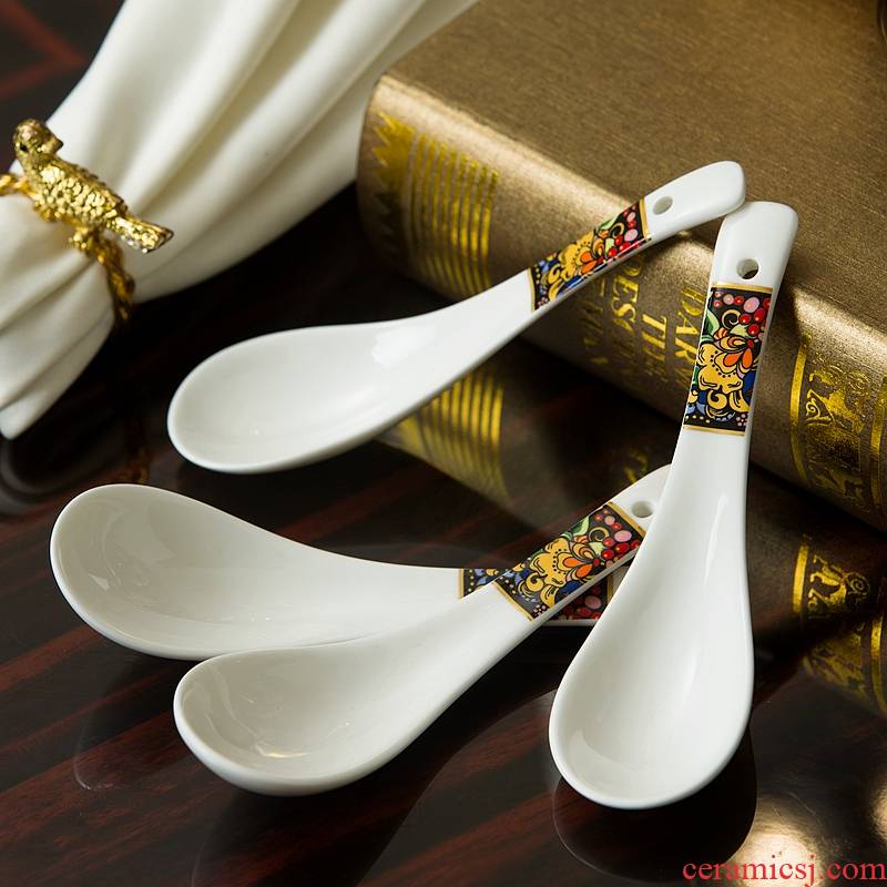 European creative ipads porcelain run ceramic tableware small run rice spoon ladle long - handled spoon pony