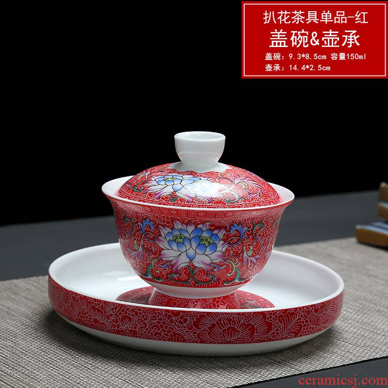Kung fu tea cups of blue and white porcelain ceramic bowl with enamel paint pick flowers sample tea cup cup three - color tureen master list