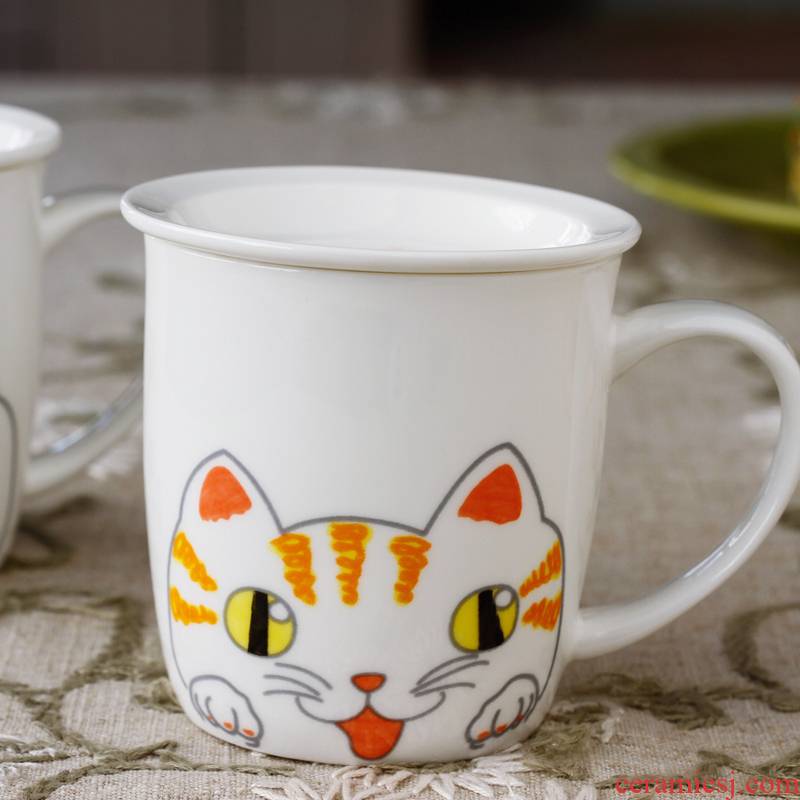 Cartoon cat glass mugs with cover ceramic household glass coffee cup milk express Cartoon creative ipads porcelain cup