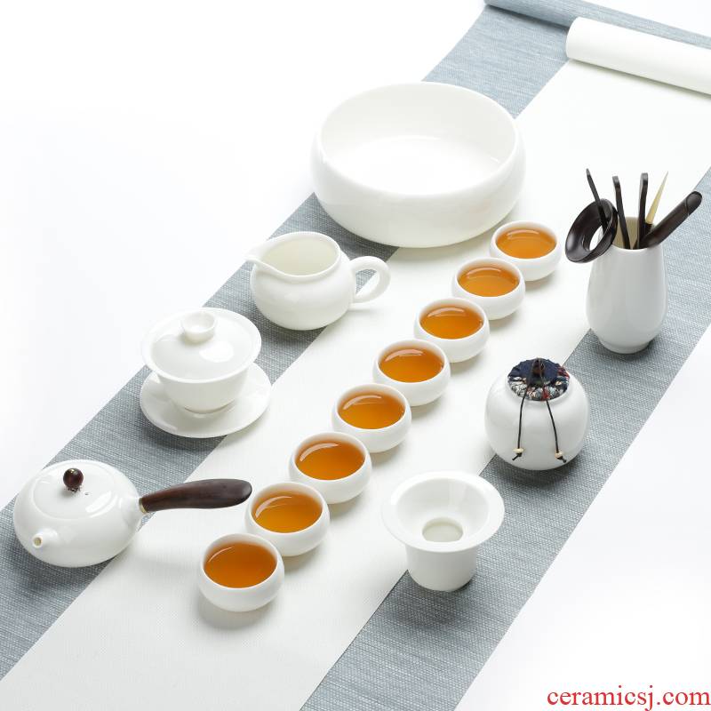 Poly real (sheng jade porcelain kung fu tea set dehua white porcelain teapot teacup tureen of a complete set of ceramic household by hand