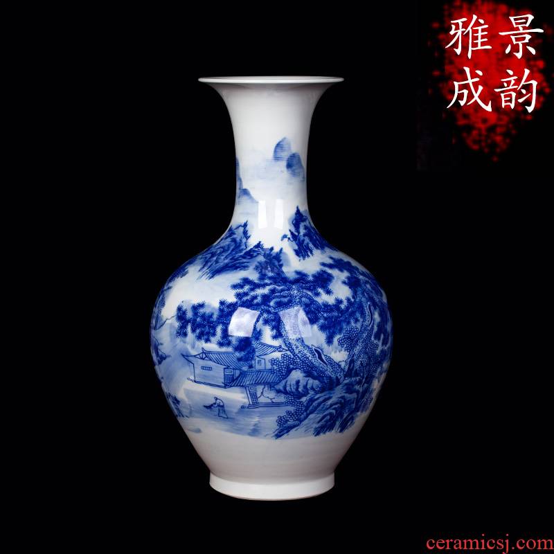 Jingdezhen blue and white landscape ceramic vase furnishing articles household act the role ofing is tasted, the sitting room porch TV ark adornment porcelain