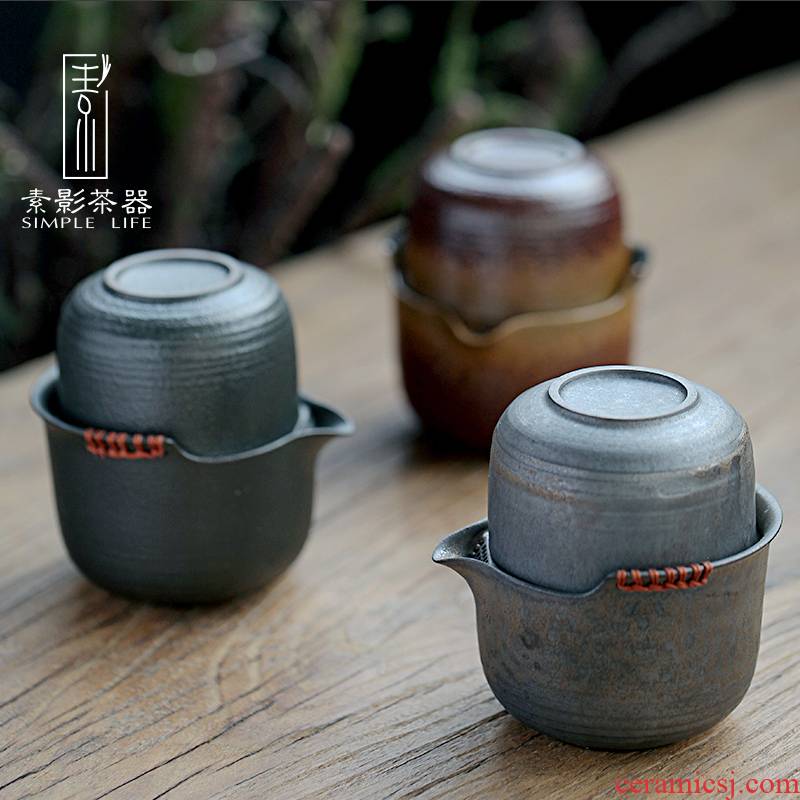 Plain film Japanese crack cup coarse pottery hand grasp pot a pot of a single portable travel kung fu tea set