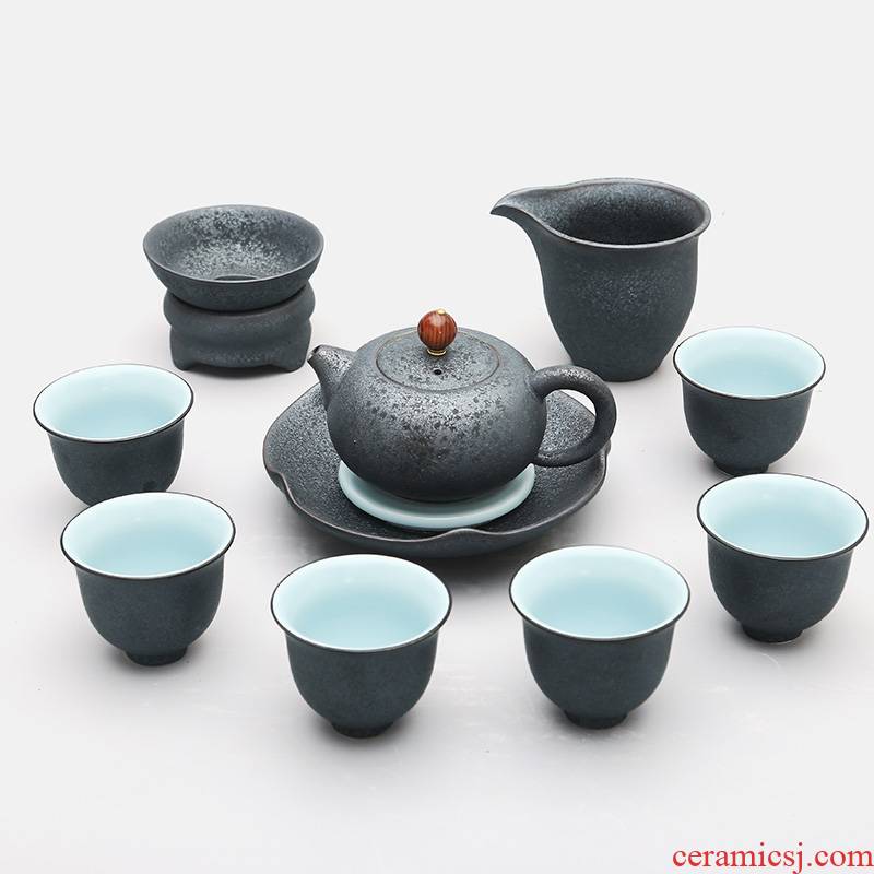 Iron glaze coarse ceramic tea set a complete set of kung fu Japanese ceramic teapot teacup tea pot bearing sea household head