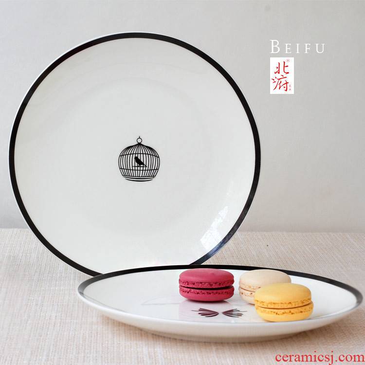 Classic black 8 inches black border on CD dinner plate flat ipads porcelain ceramic plate cold plate