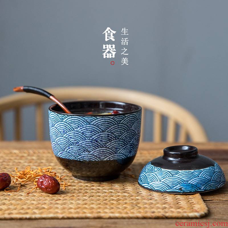 Creative hand - made ceramic lototo Japanese water - wave jar tureen toothpick jar jar tableware home steamed egg bowl