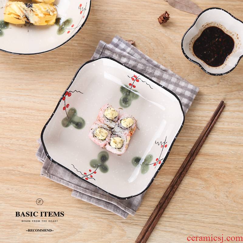 Ceramic square deep soup plate plate household new sushi plate dessert plate of dumplings plate of fruit salad plate