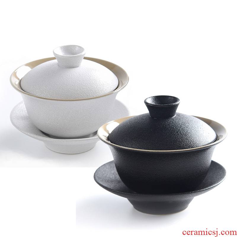 Ceramic only three bowl to bowl kung fu tea tea for the tea cup of black and white coarse pottery tea tureen Japanese zen