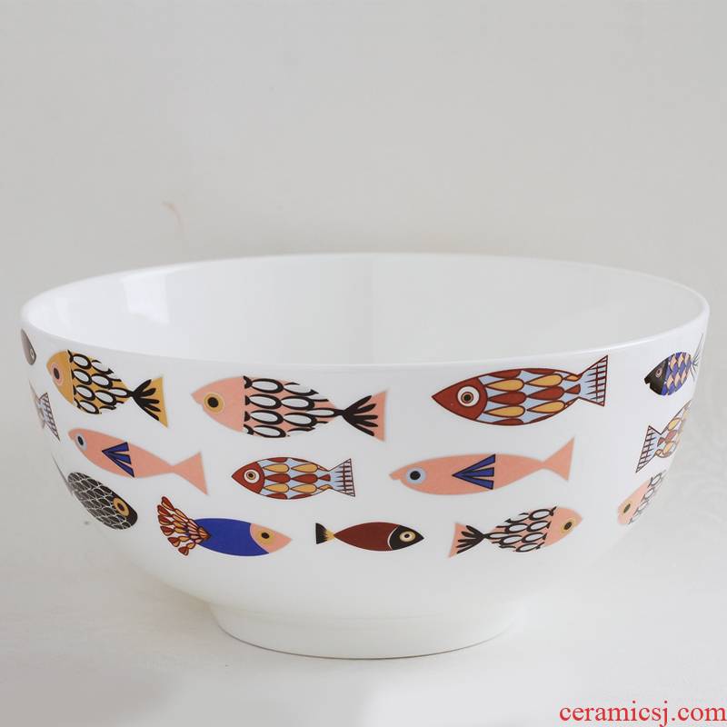 Denmark, blue fish home ipads porcelain tableware soup bowl mercifully rainbow such use high - capacity dish bowl creative rainbow such use ceramic bowl