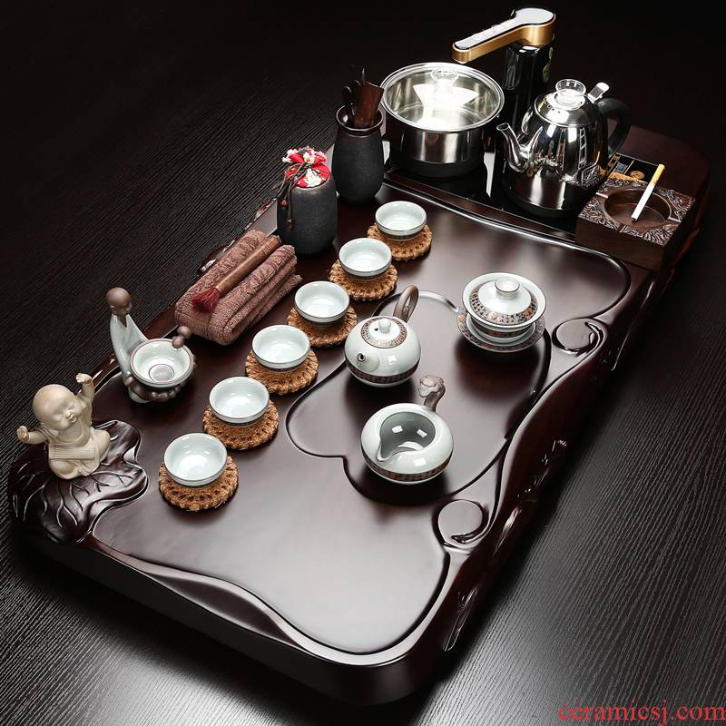 Violet arenaceous kung fu tea sets tea tray to the whole large ebony wood tea tray tea table water boiling water