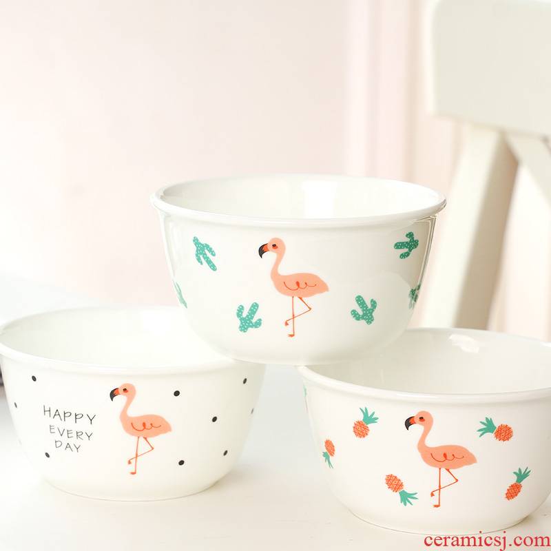 Flamingos creative Japanese rice bowls ipads porcelain tableware household small bowl of soup bowl fruit salad bowl dessert ceramic bowl