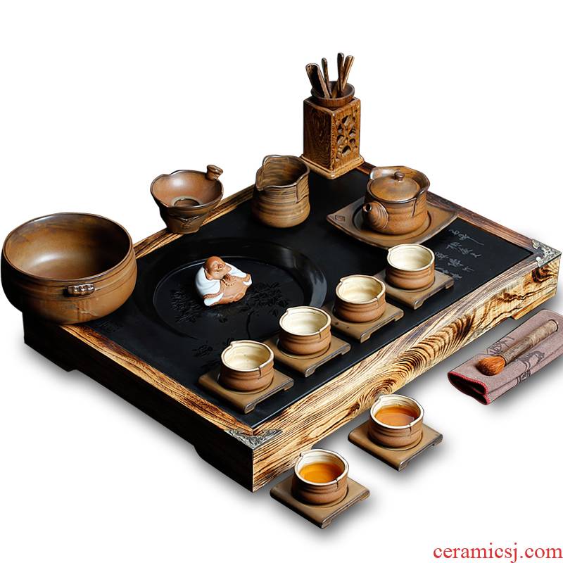 Ceramic tea set of household solid wood composite sharply contracted and I tea table tea sea stone tea tray tray