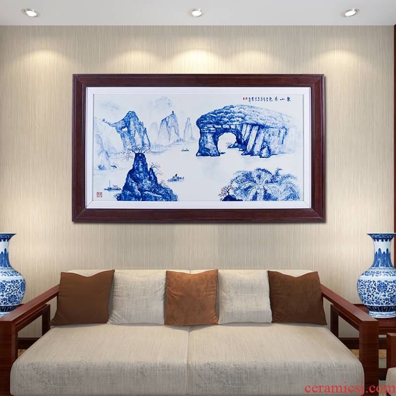 Hand made blue and white porcelain plate paintings of Chinese style living room sofa setting wall adornment landscapes hang a picture to office feng shui backer