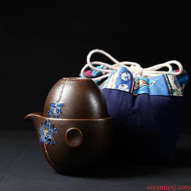 Porcelain heng tong coarse pottery portable travel crack cup - drawn on a a pot of kung fu tea sets the teapot teacup set
