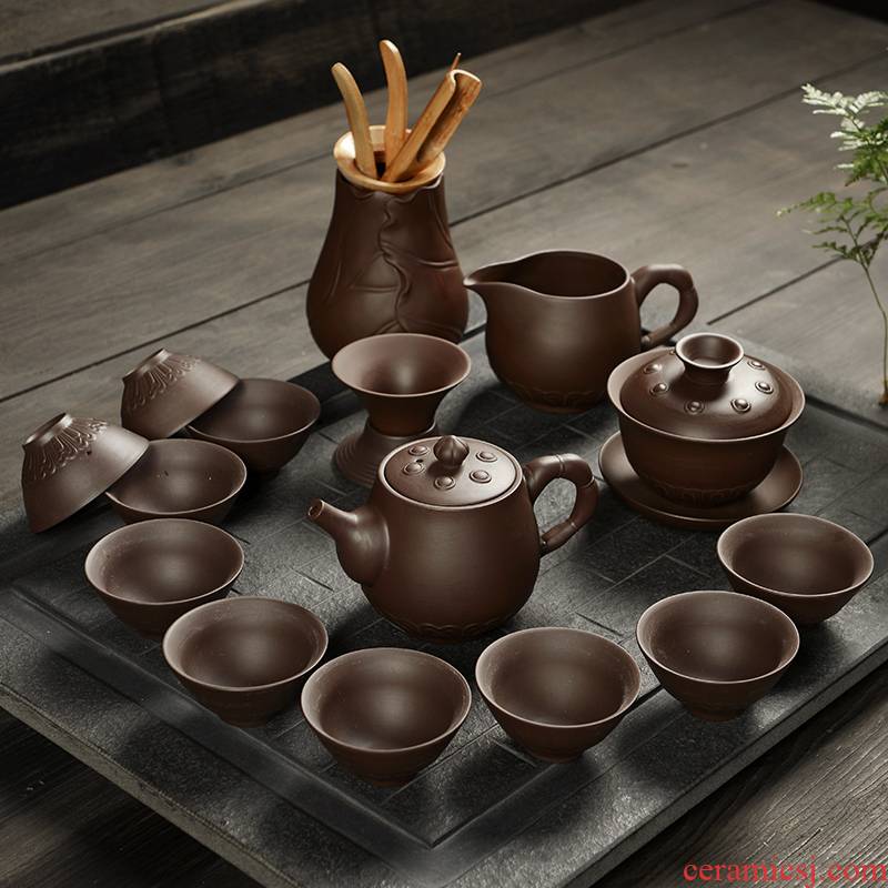 Repeatedly in a complete set of purple sand tea set Chinese ceramic tea set tea pot home purple sand tea cups