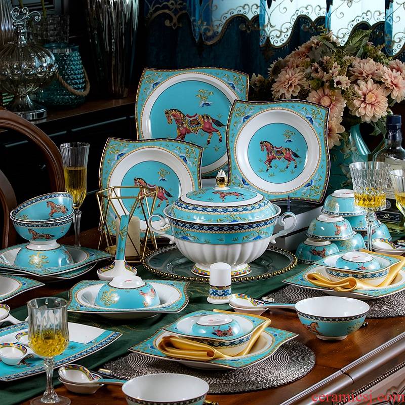 Dishes suit jingdezhen ceramic tableware Dishes European - style combination with colored enamel porcelain Chinese style banquet table