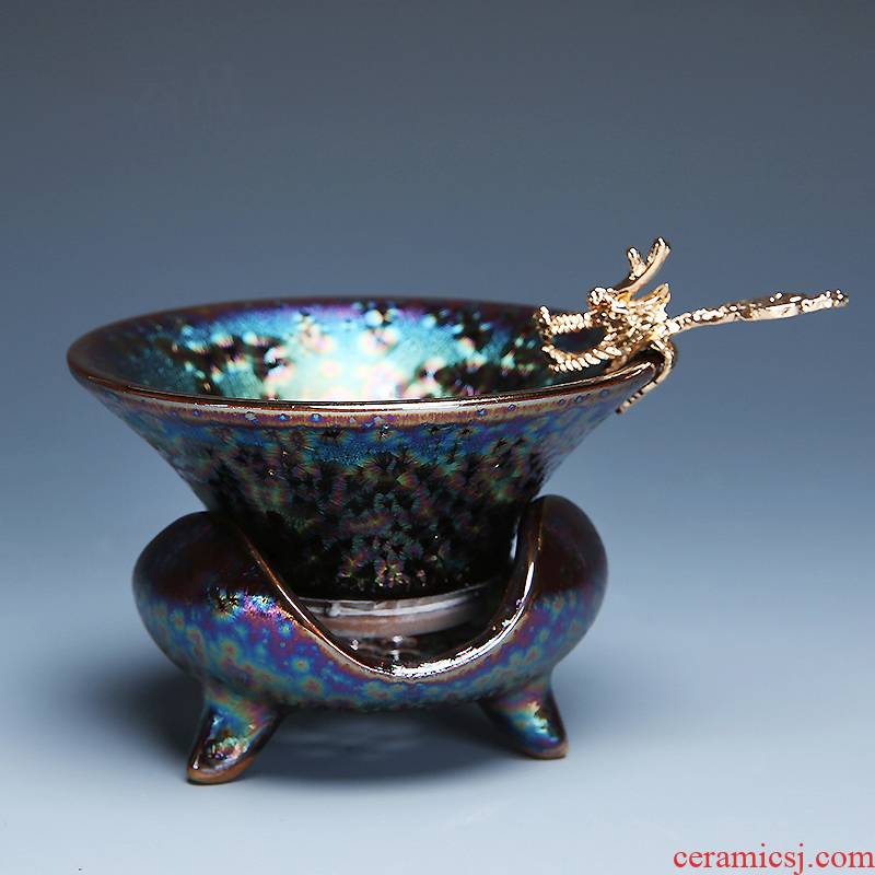 Variable colorful peacocks creative tasted silver gilding obsidian change ceramic) set of manual tea tea tea filter parts