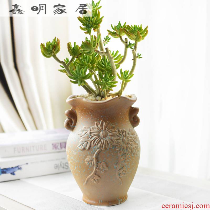 Mage flowerpot wholesale large caliber thick fleshy old running the clay pottery to restore ancient ways small old running the breathable meat meat the plants flower pot