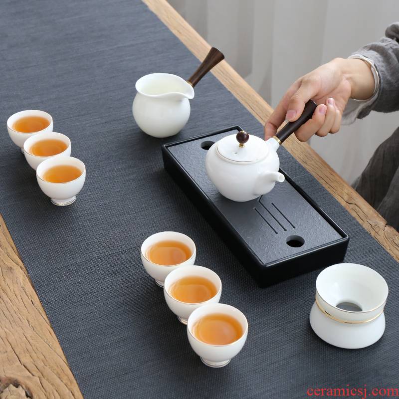 White porcelain suet jade porcelain tea set home office with a complete set of dehua ceramic contracted kung fu tea cups