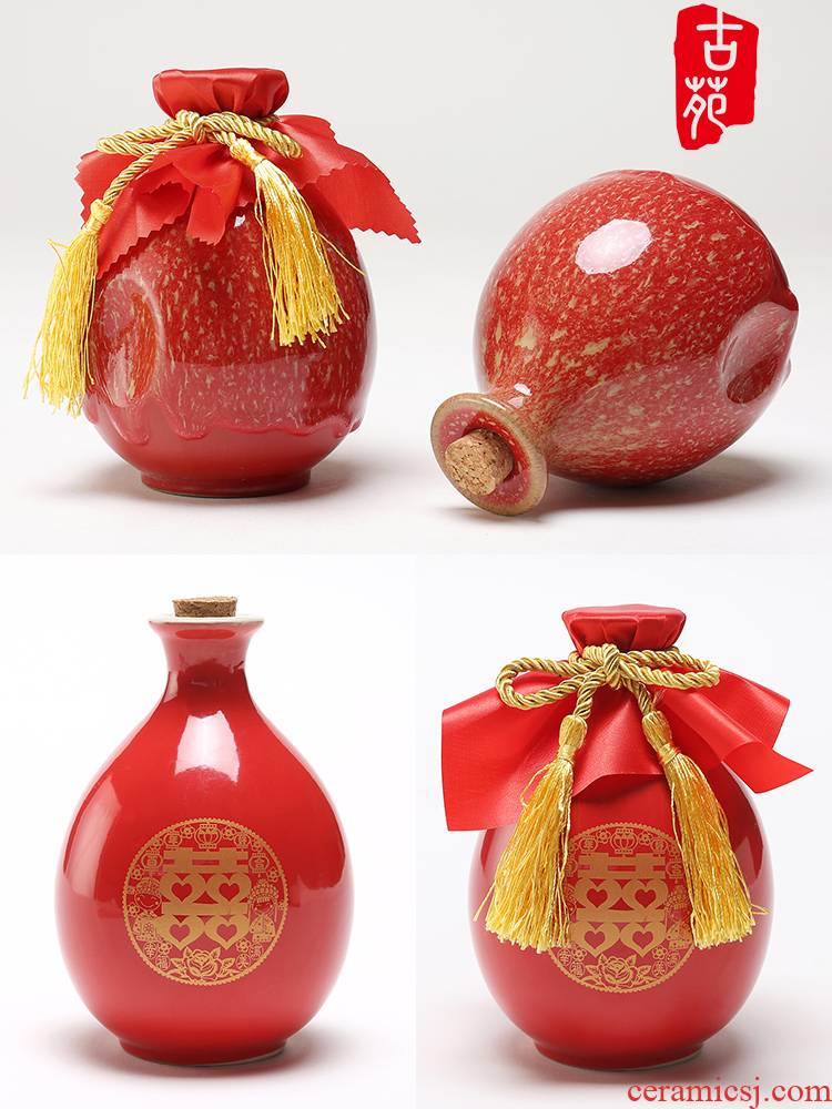 1 catty ceramic clay pottery little hip I wedding wine bottle with tie the red wine is an empty bottle container jar