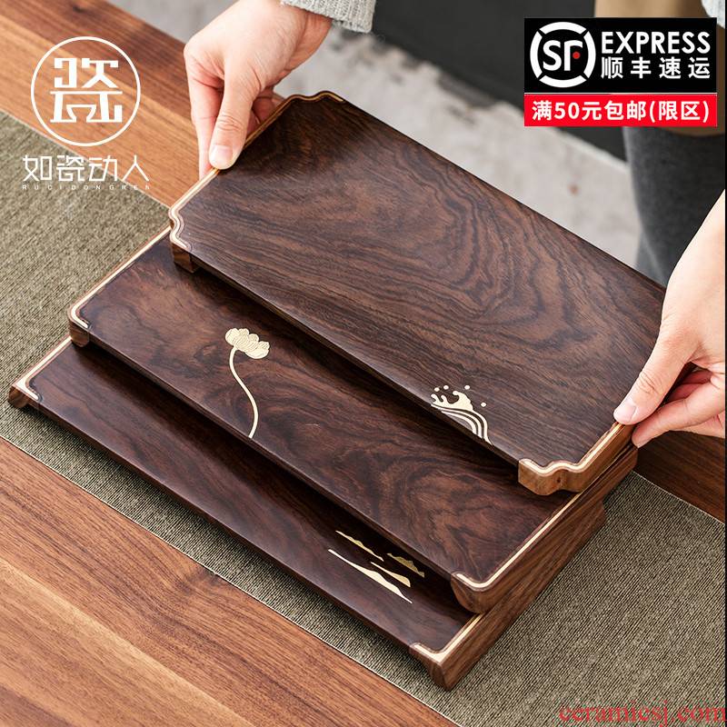 To the as porcelain and moving ebony wood dry plate contracted socket pot cup mat kung fu tea tea accessories dry small tea table